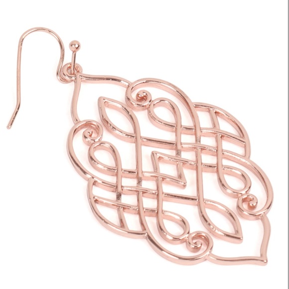 Rose Gold Moroccan Filigree Dangle Hook Earrings - Picture 2 of 2